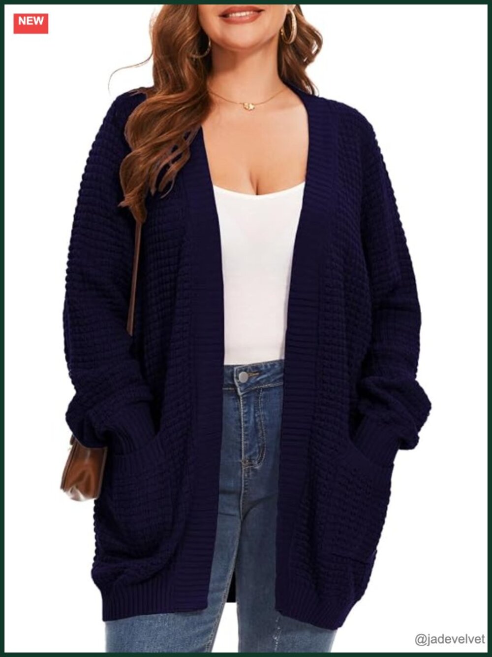 Plus Size Waffle Knit Cardigan Sweater with Pockets